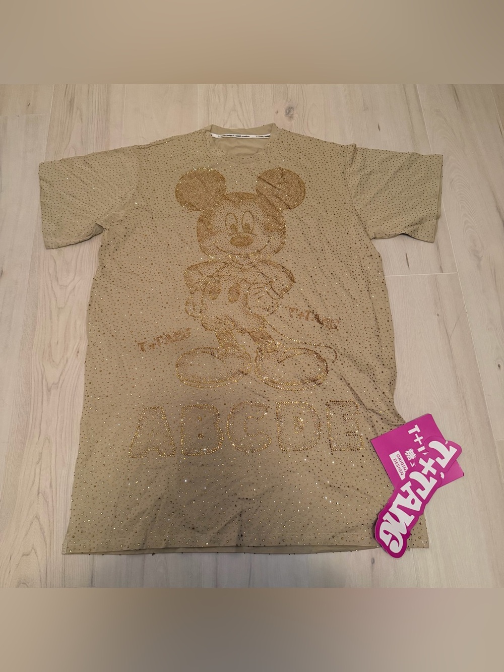 T+TANG Mickey Mouse Gold Rhinestone Oversized T-Shirt Dress NWT - Picture 1 of 5